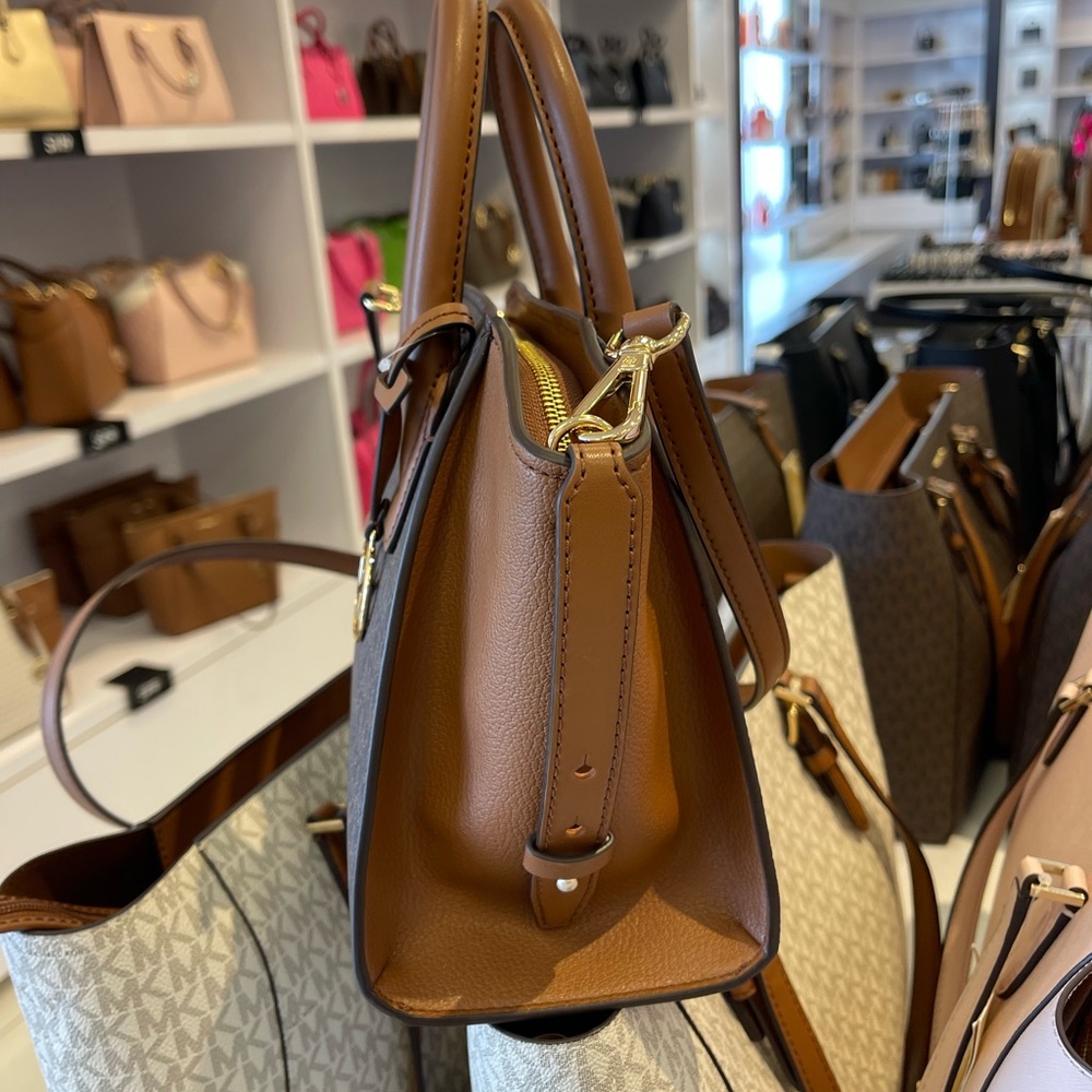 Michael Kors Avril Small Leather Logo Satchel Crossbody Brown Top Zip Bag NWT - Picture 15 of 16